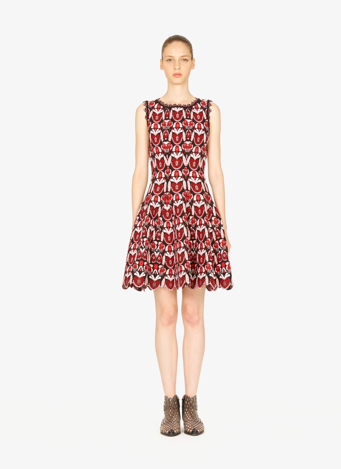 Flared Knitted Dress ALAÏA BLACK/RED FLARED KNITTED DRESS